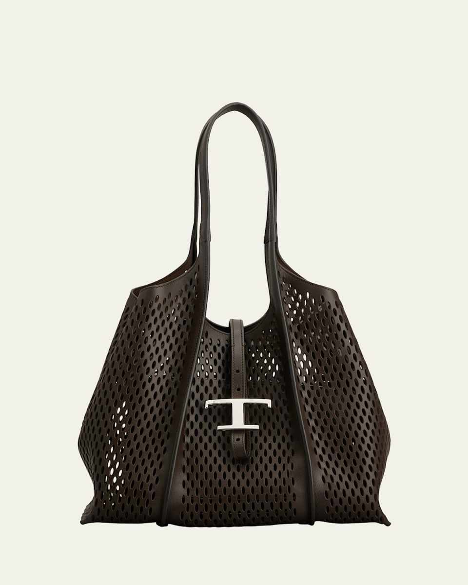 T Timeless Small Perforated Leather Tote Bag